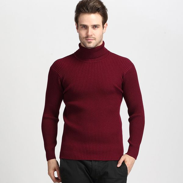 

winter new men's pullover korean version of the solid color slim wool cashmere high collar wool yarn men's sweater, White;black