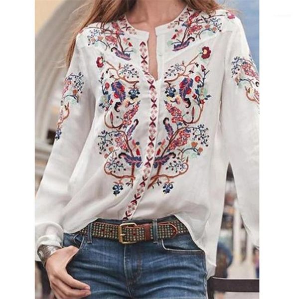 

stand collar shirts single breasted floral print female pure color clothing womens designer blouses long sleeved spring, White