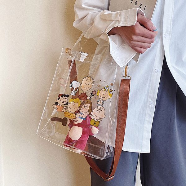 

transparent bag for women 2020 new insta super popular cartoon print jelly bag for web celebrity girls with wide shoulder strap