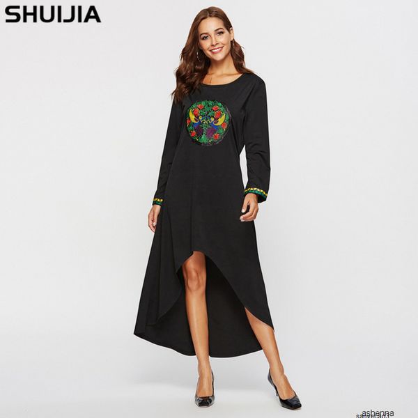 

womens designer embroidered stitching irregular dresstkrah, Black;gray