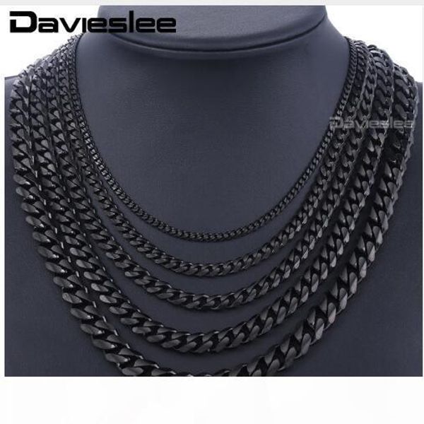 

stainless steel chains necklace for men black silver gold mens necklaces curb cuban davieslee jewelry gifts 3 5 7 9 11mm dlknm09