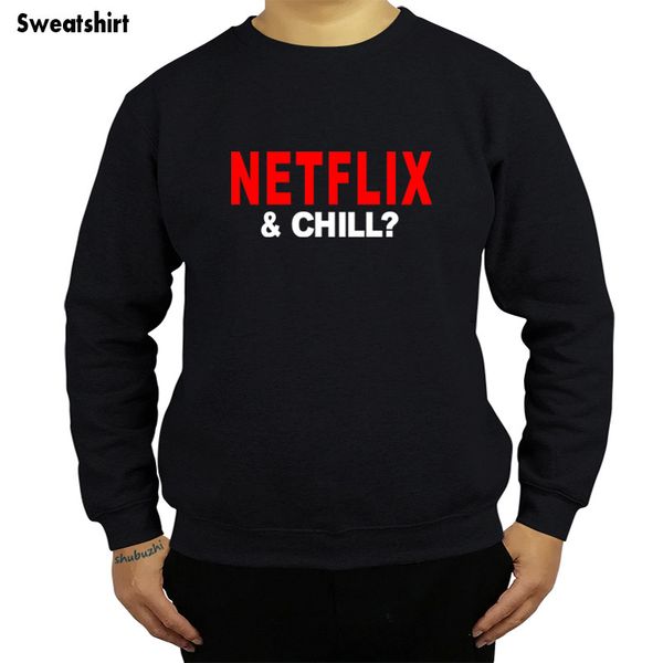 

new arrived casual hoodies mens netflix & chill sweatshirt funny gift novelty movie tv stag hoody geek swag hoody sbz4315, Black