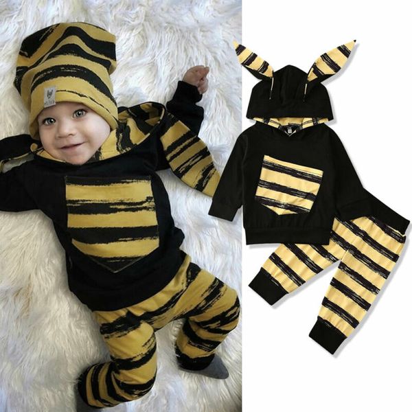 

0-24 months baby boys clothes 2020 spring autumn infant baby boys hooded ear + pants outfit tracksuit for boys clothing set, White