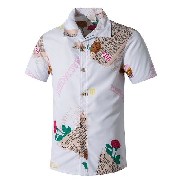 

summer men's shirts blouse casual short sleeve shirt beach quick dry hawaii printing men dress shirts camisas hombre, White;black