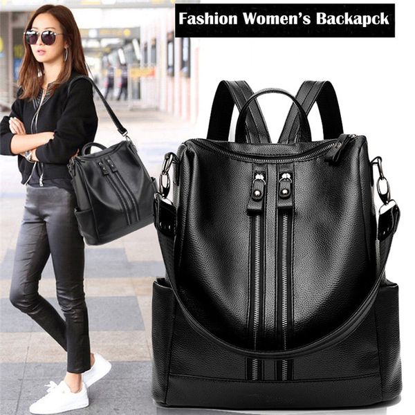 

fashion women's pu leather backpack large capacity shoulder bag travel backpack