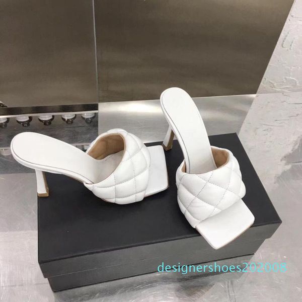 

2020 real leather high heel mules summer slippers party shoes women purple red brown plaid leather brand women shoes d09, Black