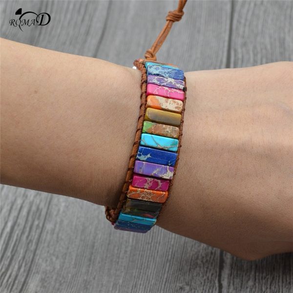 

bohemian bracelet tube shape natural stone single leather rope wrap bracelet women beaded couples a40, Black