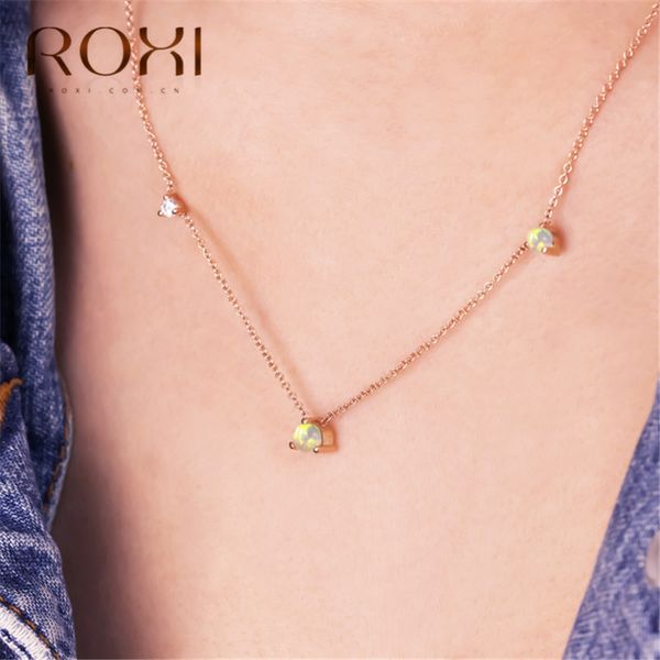 

roxi fashion white fire opal necklace women female clavicle chain necklaces & pendants bohemian crystal necklace choker gifts, Silver