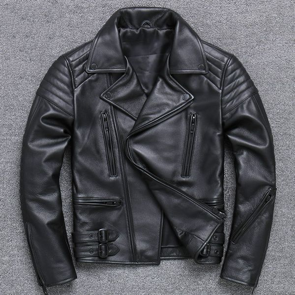 

zvaqs высокого качества кожи коровы куртка мужчины slim fit мотоцикл байкер из натуральной кожи куртка плюс размер 5xl верхняя одежда пальто, Black