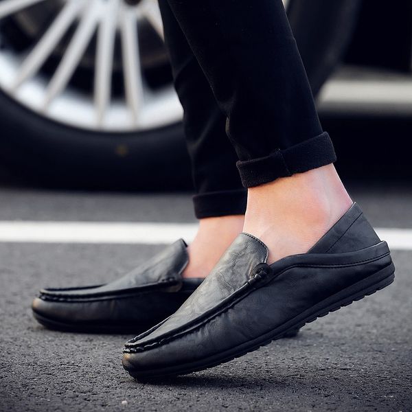 

new men casual shoes british style genuine leather flats fashion breathable fillet shoes men flats loafers zapatos de hombre, Black