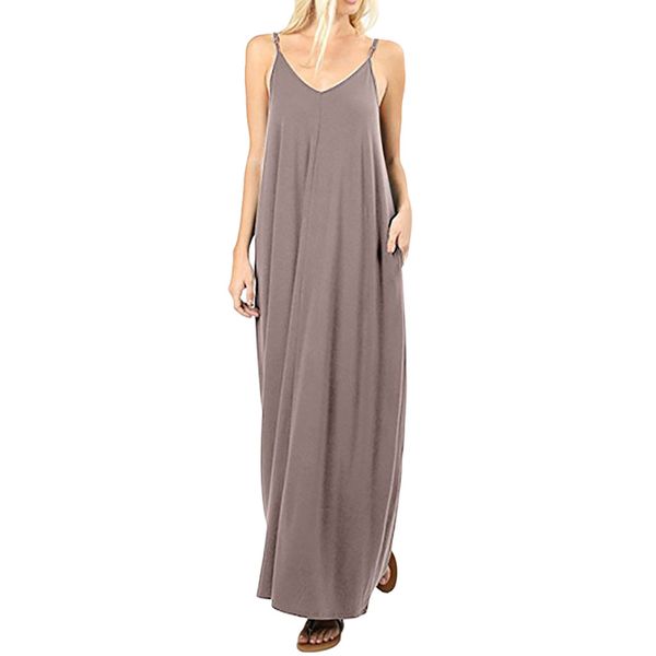 

women long maxi dress 2019 summer beach sundress spaghetti strap sleeveless plus size casual loose vestidos, Black;gray