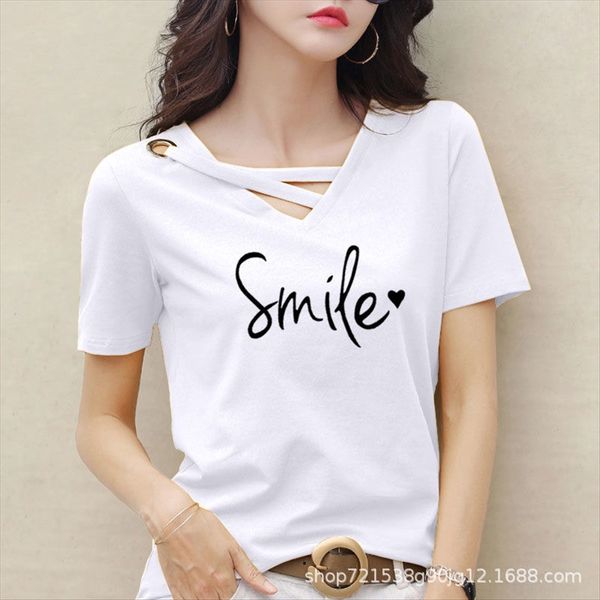 

fat mm cotton v-neck short-sleeved t-shirt female 2020 loose large size loose all-match ins half-sleeved t-shirt underpants top, White