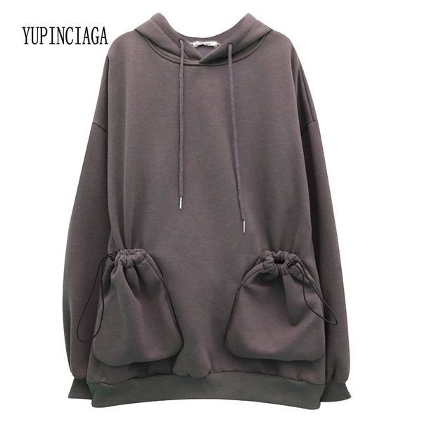

yupinciaga new hoodie plus velvet women long sleeves loose wild warm padded pullovers hooded girls teens hoodies, Black