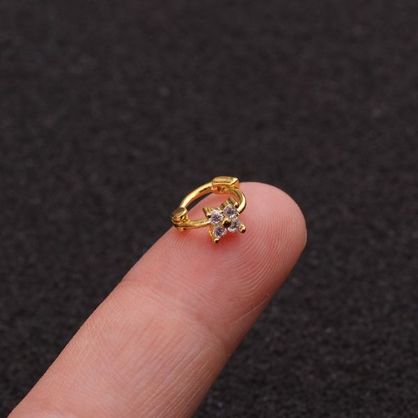 

1 pcs simple small zircon flower ear hoops bone cuff earrings clip cute 5 mm circles copper hoop rook piercing earring, Golden;silver