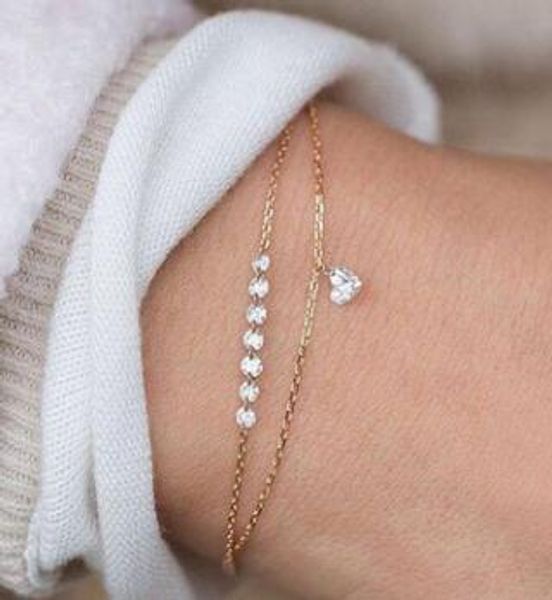 

изысканный мода двухслойное сердце кристалл браслет для женщин обручальные свадебные браслеты женские украшения, White