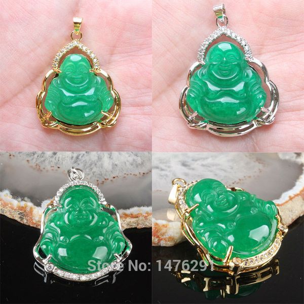 

new imperial green jades buddha inlaid rhinestone pendant 1pcs, Silver