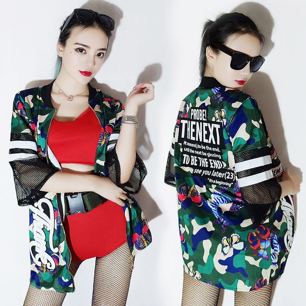 

female jazz dance costume hip hop suit shorts jacket nightclub dj singer costume danse moderne jazz enfant dl3292, Black;red