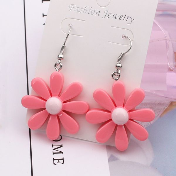 

ek890 new design sweet daisy flower stud earrings cute statement earring jewelry for girls gift for woman red pink color brincos, Silver