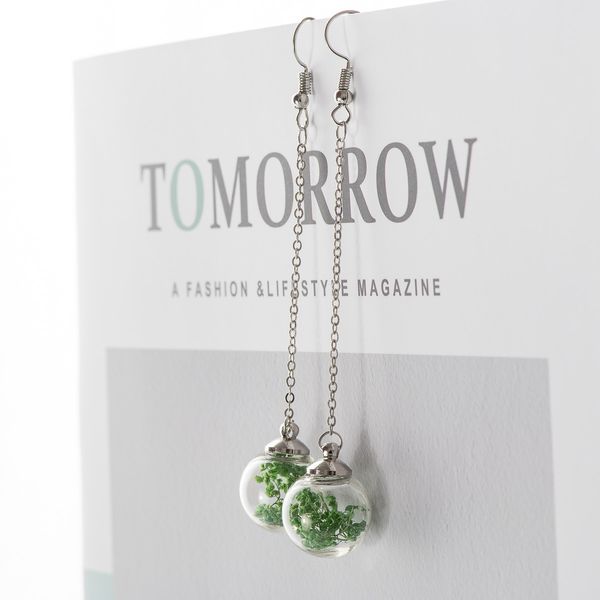 

flower eardrop dried flower in glass ball earrings fantasy diy ear lines dangle earring for women #hz229, Silver