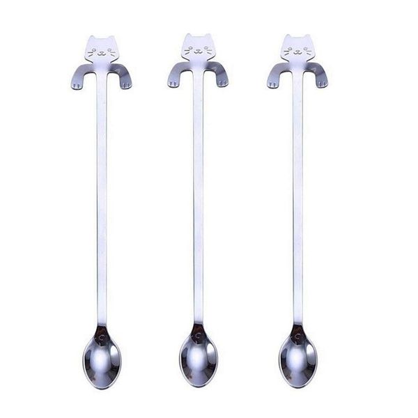 

3-pcs lovely cat long handle hanging spoons stainless steel ice tea coffee spoons (7.8-inch in length) other cat supplies