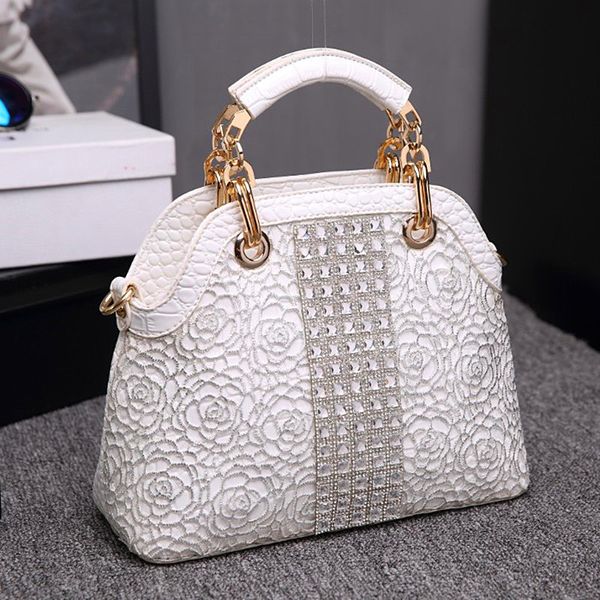 

2020 new genuine leather female bag crocodile pattern lace and diamond female handbag shoulder messenger shell bags sac a main