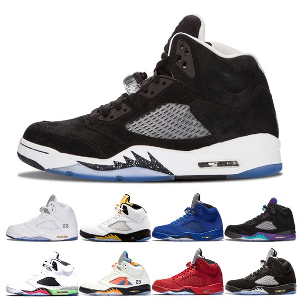 

2019 Mens 5 Basketball Shoes 5s Oreo Red Blue suede Metallic Silver Space Jam Satin Bred Sport Shoes Designer white Grapes Sneakers Trainers