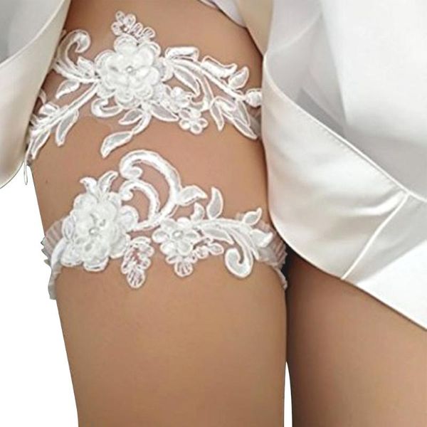 

2pcs/set women suspenders white lace embroidery garters dress accessories garter legs circle, Black;white
