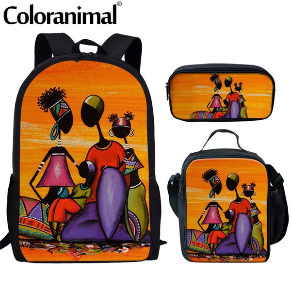 

coloranimal orange abstract painting africa life school bag set for kids children girl black art american queen girls backpack