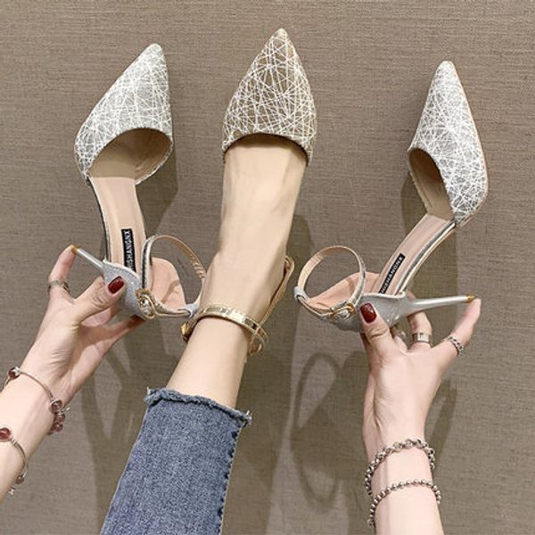 

shoes female 2020 new summer net red korean version of fashion wild single shoes pointed stiletto french high heels, Black