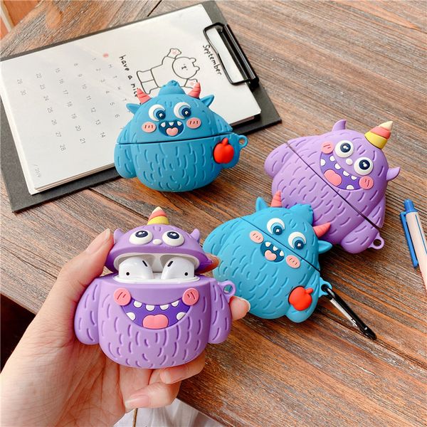 

cartoon blue purple monster silicone bluetooth wireless headset cover for apple airpods 1 2 pro charging case