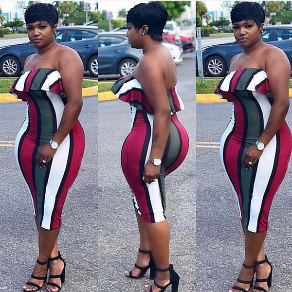 

df0667 striped sleeveless dress wrapped with chest and flounces, Black;gray