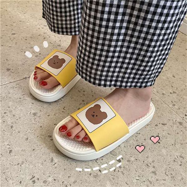 

house slippers women slides summer indoor slippers girls cartoon bear bathroom flip flops female shoes women zapatos de mujer, Black