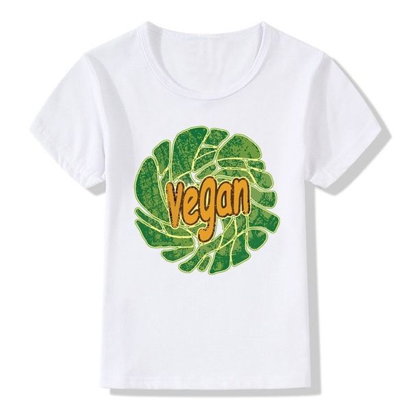 

boy and girl print vegan t-shirt children short sleeve green power vegetarian vegetable t shirts kids tee baby clothes, Blue