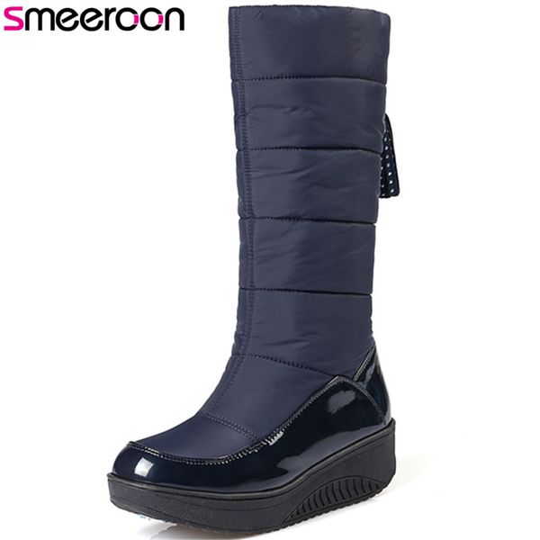 

smeeroon 2020 big size 44 women knee high boots round toe snow boots women waterproof keep warm comfortable casual shoes woman, Black