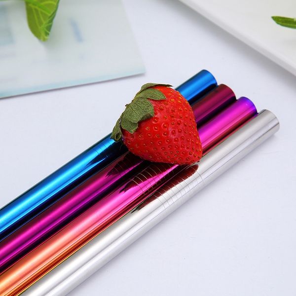 

reusable 304 stainless steel straw metal starw drinking straight straws silicone cover with brush bag