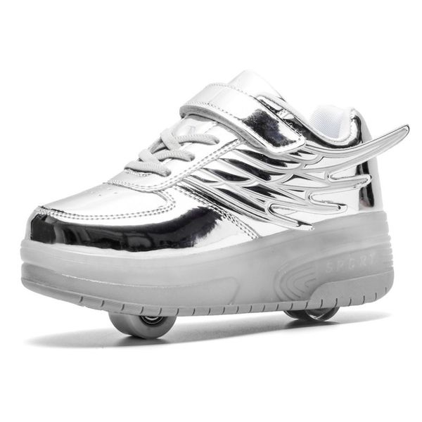 

two wheels luminous sneakers usb charging led light roller skate shoes for children kids boys girls up heelys, Black