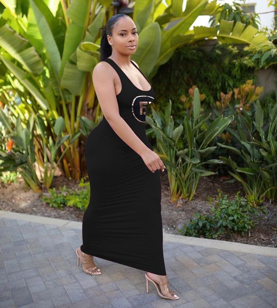 

new women letter sequins dresses casual maxi dresses candy color female sleeveless bodycon dresses, Black;gray