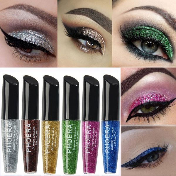 

12 colors phoera shimmer glitter eyeliner for women make up easy to wear waterproof liquid eyeliner beauty eye liner makeup 288pcs/lot dhl