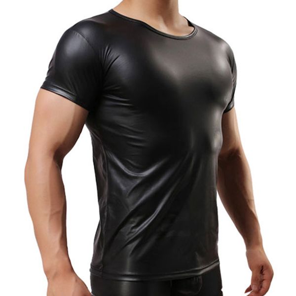 

faux leather short sleeve tee t-shirts gay men fetish wear undershirts clubwear costumes party clothing, White;black