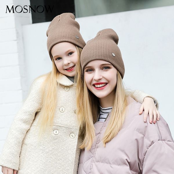 

mosnow winter hats for women caps children mother and child new fashion warm 2018 winter knitted women's skullies bonnet #mz832e