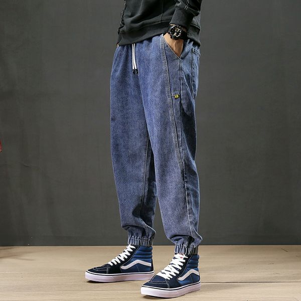 

japanese style fashion men jeans black blue gray color loose fit cargo pants harem jeans size s-5xl hip hop men joggers
