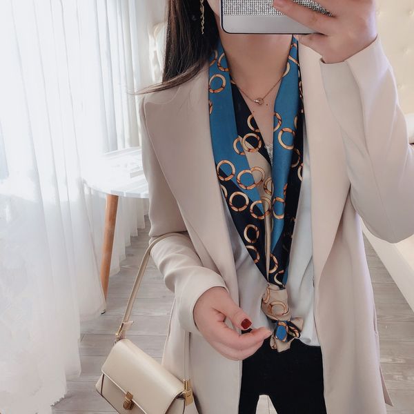 

fashion western style long silk scarves chain color panel business decorative little scarf womens spring and autumn new-style suit scarf, Black;purple