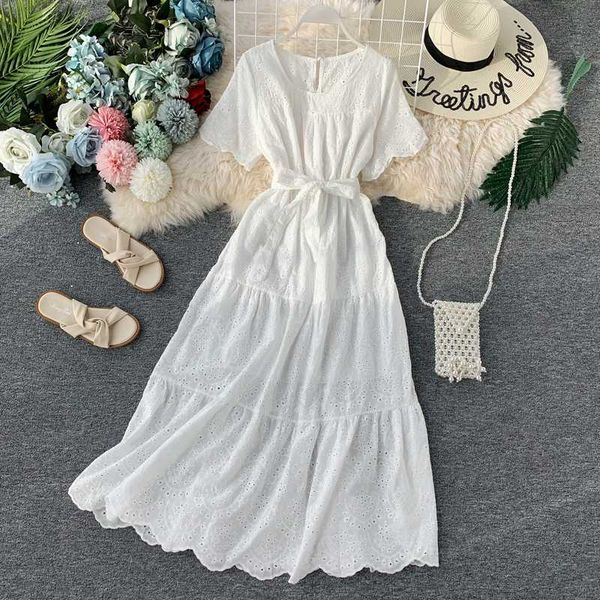 

2020 summer dress women korean sweet round neck high waist ruffle dress women cloth short sleeve elegant vestidos, Black;gray
