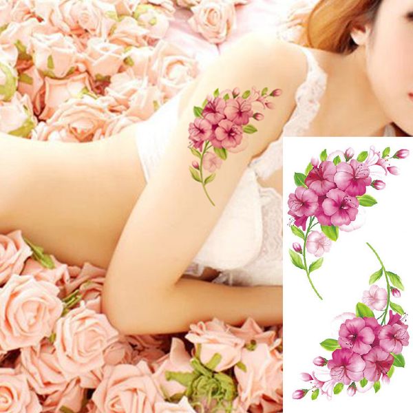 

1 piece temporary tattoo sticker colorful peach blossom design women shoulder body art water transfer tattoo sticker fashion