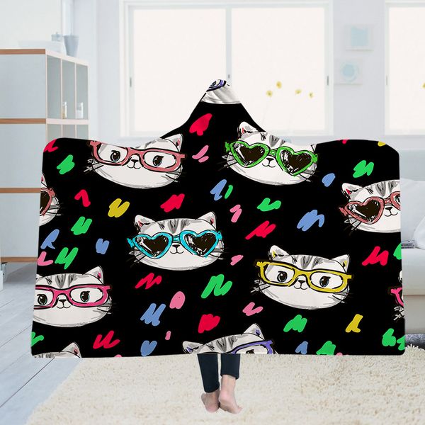 

cute cat 3d hooded blanket sherpa fleece wearable plush throw blanket on bed sofa thick warm b274