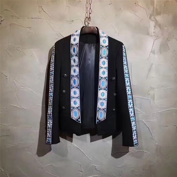 

luxury embroidery male blazers men coat terno masculino blazer masculino slim fit stage show suit jacket the host dj ds blazer, White;black