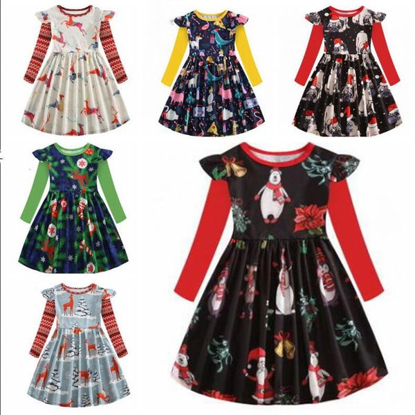 

baby cute dress kid long sleeve animal cartoon santa xmas tree printed dress christmas halloween girls party dresses wy113q, Red;yellow