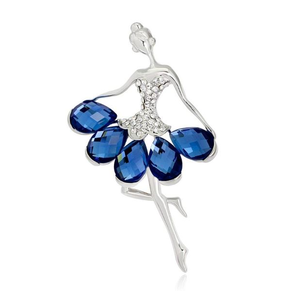

gymnastics girl flower dancer crystal brooches for women cute pin bijouterie corsage fashion wedding jewelry, Gray
