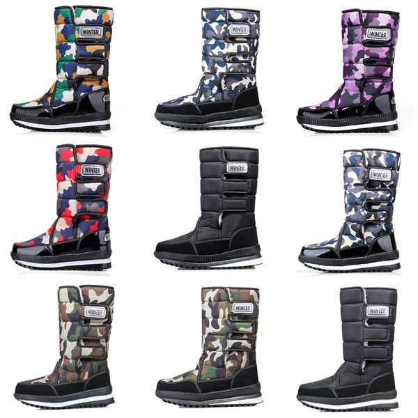 Fashion Designer donne degli uomini stivali Nero Blu Rosso Camo Caricamento del sistema mezzo mens neve stivali invernali stivaletti impermeabili della piattaforma 36-46