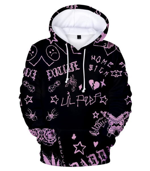 

новая мода лил peep unisex женщины мужчины толстовки 3d печати лил peep streetwear повседневный пуловер с капюшоном фуфаек hip hop a664, Black